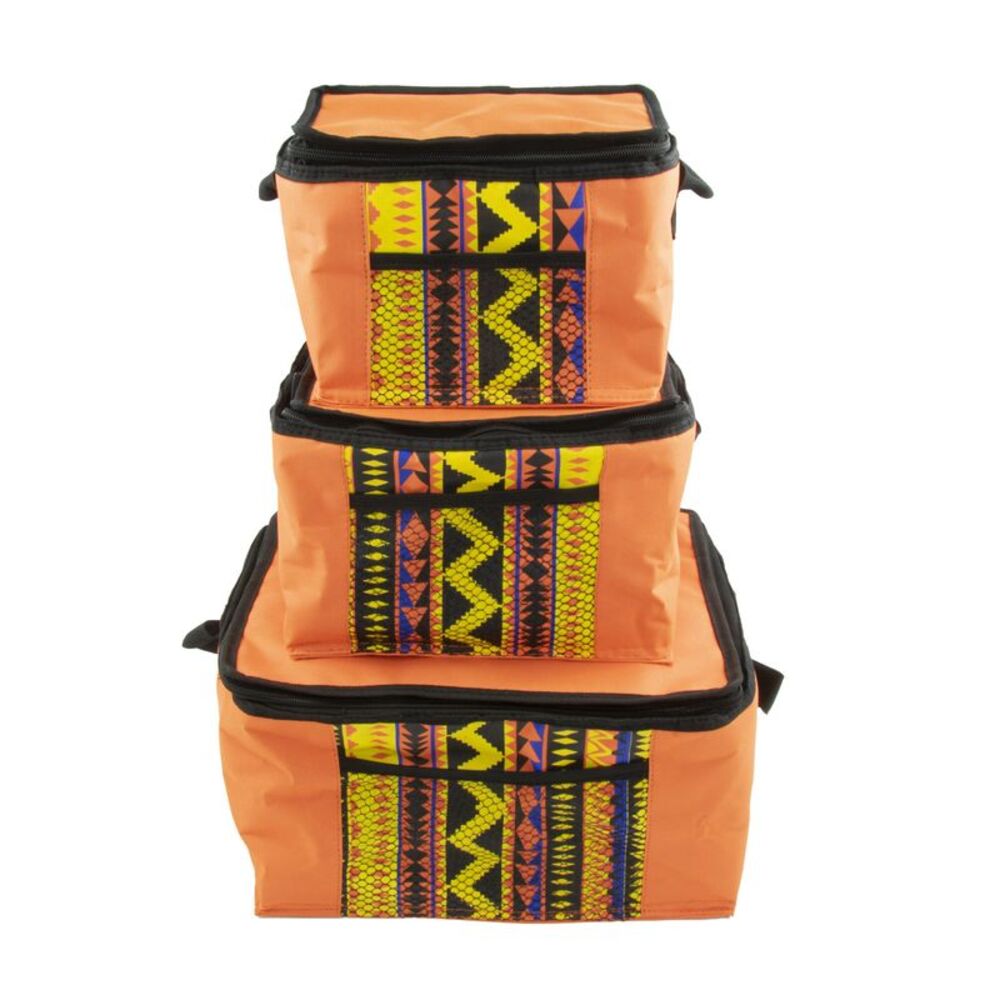 Canyon Sky Aztec Design 3 Piece Square Insulated Soft Cooler Bag Set in Orange